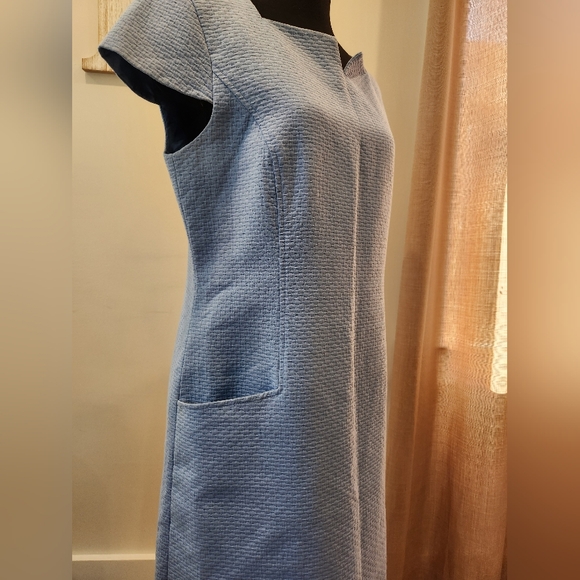 J. Mclaughlin Sheath Little Blue Dress Size 10 Short Cap Sleeves, Textured Fabri - Picture 2 of 15